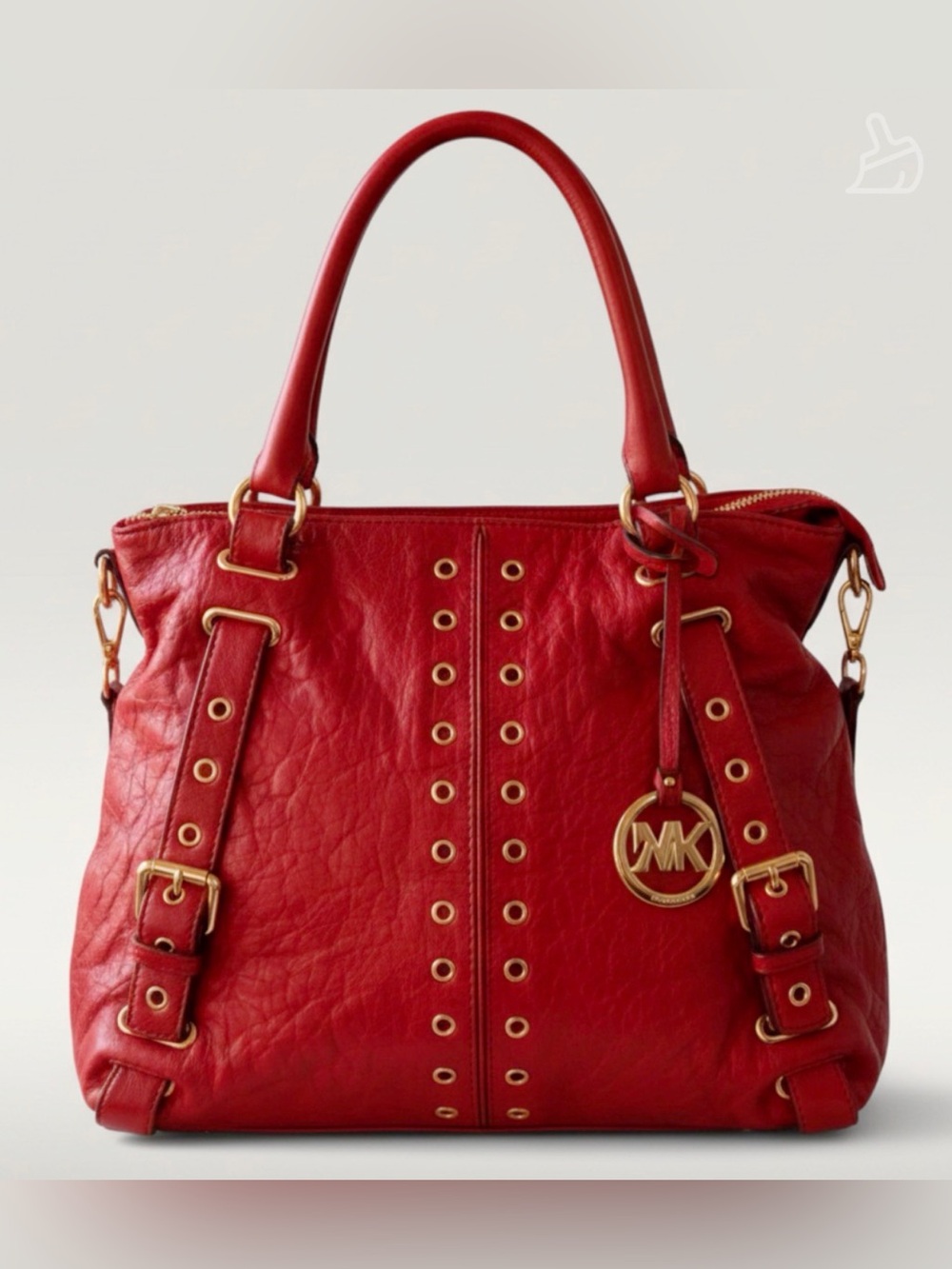 Michael Kors Red Leather Studded Tote with Gold Hardware